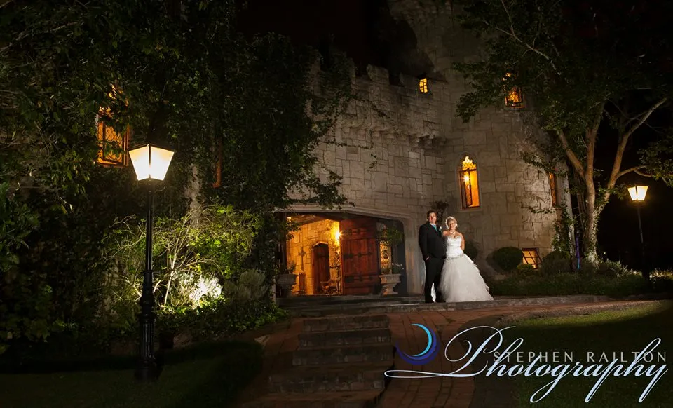 Camelot Castle at night with lighting